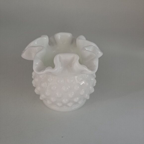 Fenton Hobnail Ruffled White Milk Glass Bowl - Picture 8 of 11